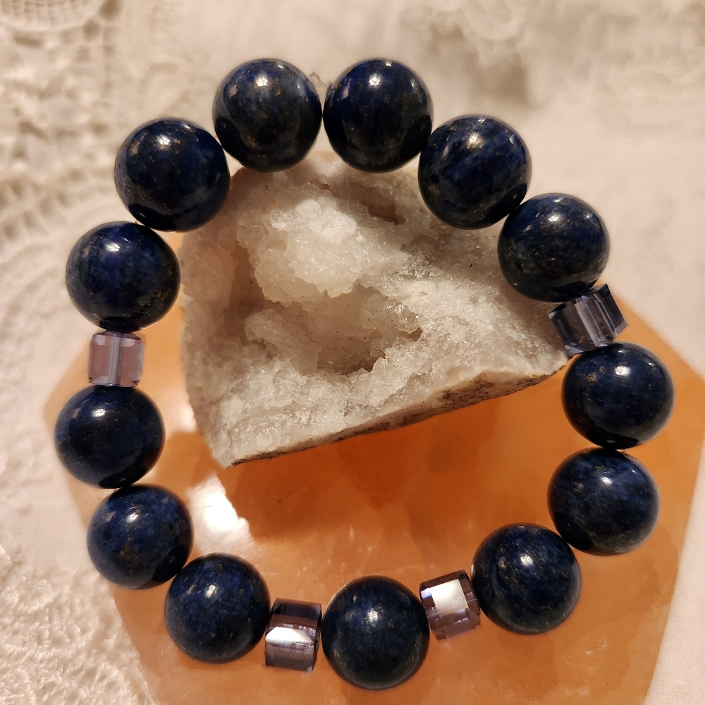Women's 10mm HQ Stretch Bracelet Sodalite & Swarovski Purple Crystals